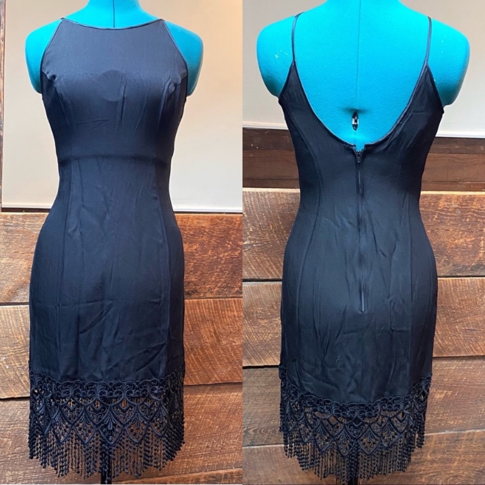 Vintage 90’s Cocktail Dress w/ Hourglass Silhouette & Bohemian Flapper Fringe